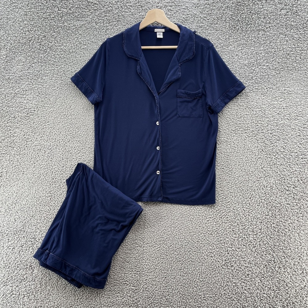 Aspen Dream Pajama Set Womens Medium Navy Bamboo Knit Wide Leg Capri Sleep